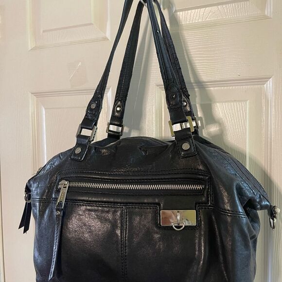 L.A.M.B By Gwen Stefani Black Soft Leather Satchel Shoulder silver tone hardware - Picture 3 of 16